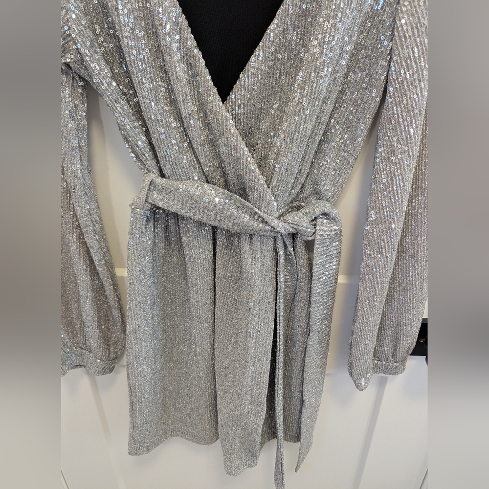 Dynamite Shimmering Silver Sequin Dress - Picture 3 of 8
